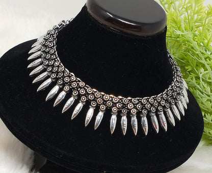 Ethnic German Silver Oxidized Necklace