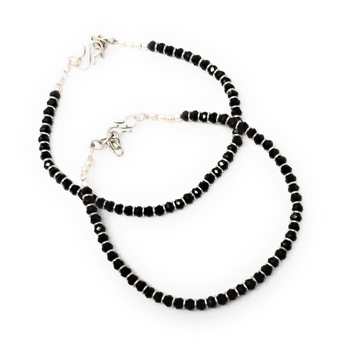 Black Beaded Silver Plated Chain Anklets