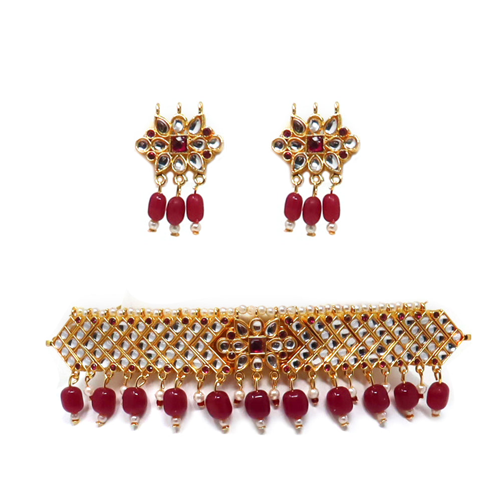 Elegant Royal Red Kundan Choker Jewellery Set