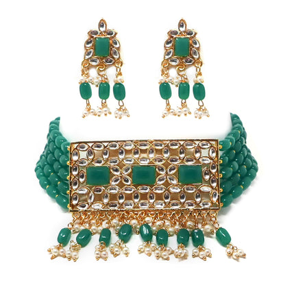 Elegant Green Pearl Kundan Choker Jewellery Set