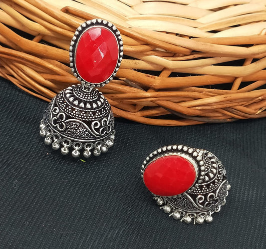 Chic Jhumka Charm: Oxidized Silver Earrings