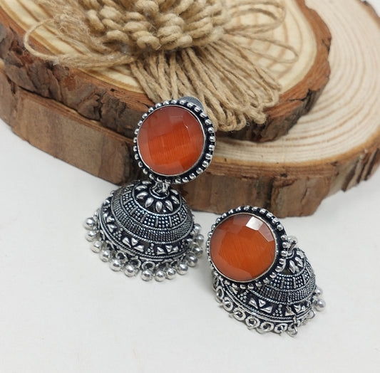 German Silver Oxidized Jhumka Earrings