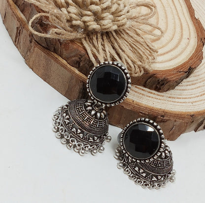 German Silver Oxidized Jhumka Earrings