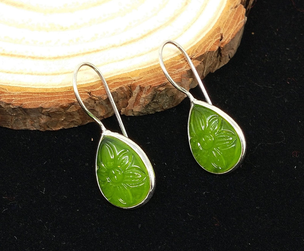 Radiant Gemstone Silver Hook Earrings